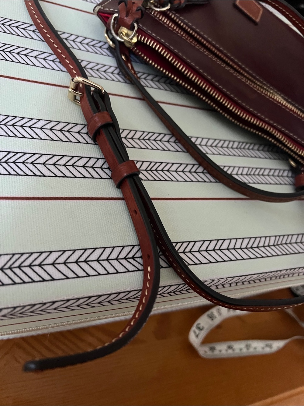 Dooney & Bourke Crossbody Bag - Tan/Burgundy Merlot Color - Picture 7 of 8